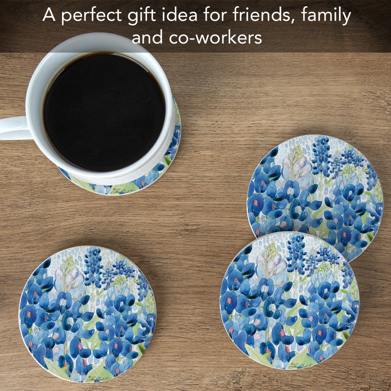 Red Barrel Studio® Bluebonnet Field 4-Pack Round Natural Sandstone Coasters