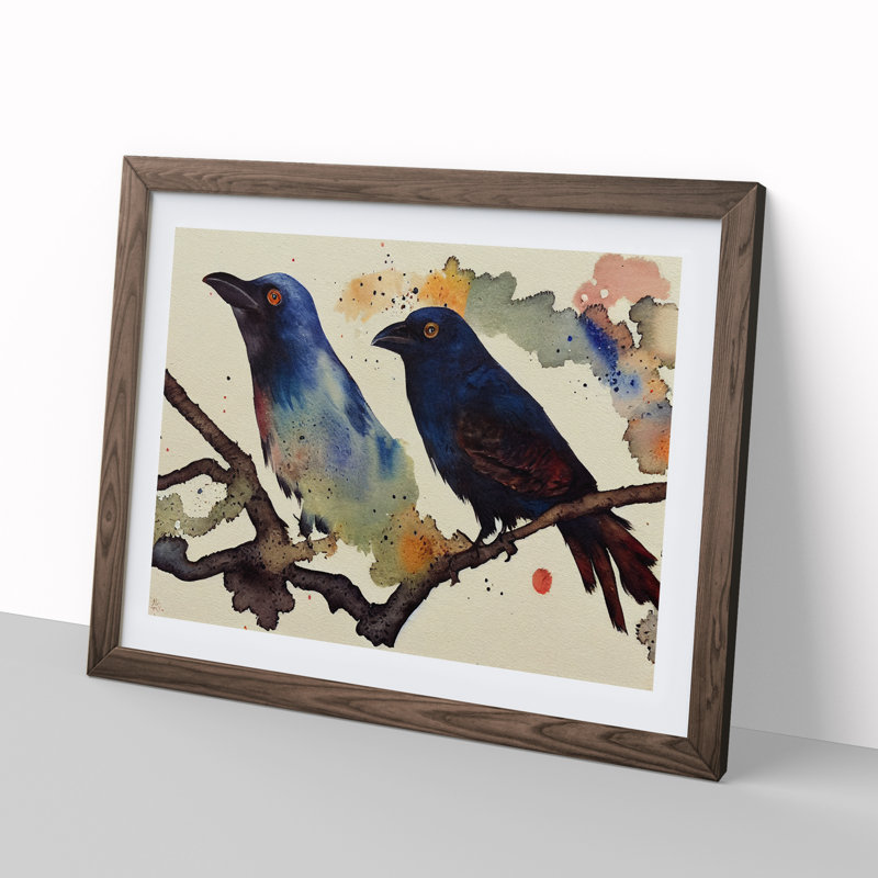 Crow Bird Watercolour Vol.2 - Framed Print, 34cm H x 46cm W x 2cm D, Walnut
