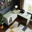 Bureau d'ordinateur de coin en L avec armoire de rangement réversible