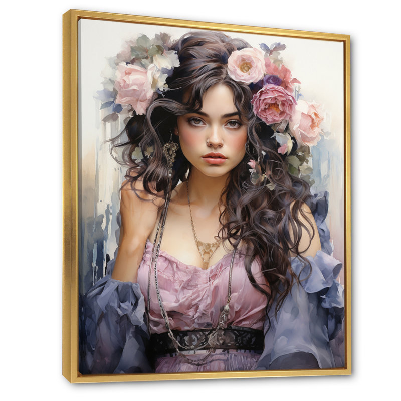 Boho Latina Woman Ethereal Beauty IV sur toile, H 32 po x l 24 po x P 1 po, Cadre flottant doré