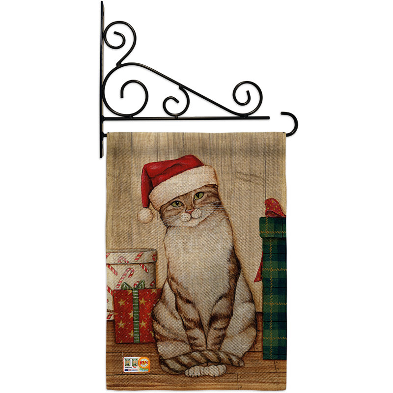 En toile jute de noël kitty 2 côtés 19 x 13 po ensemble de drapeau