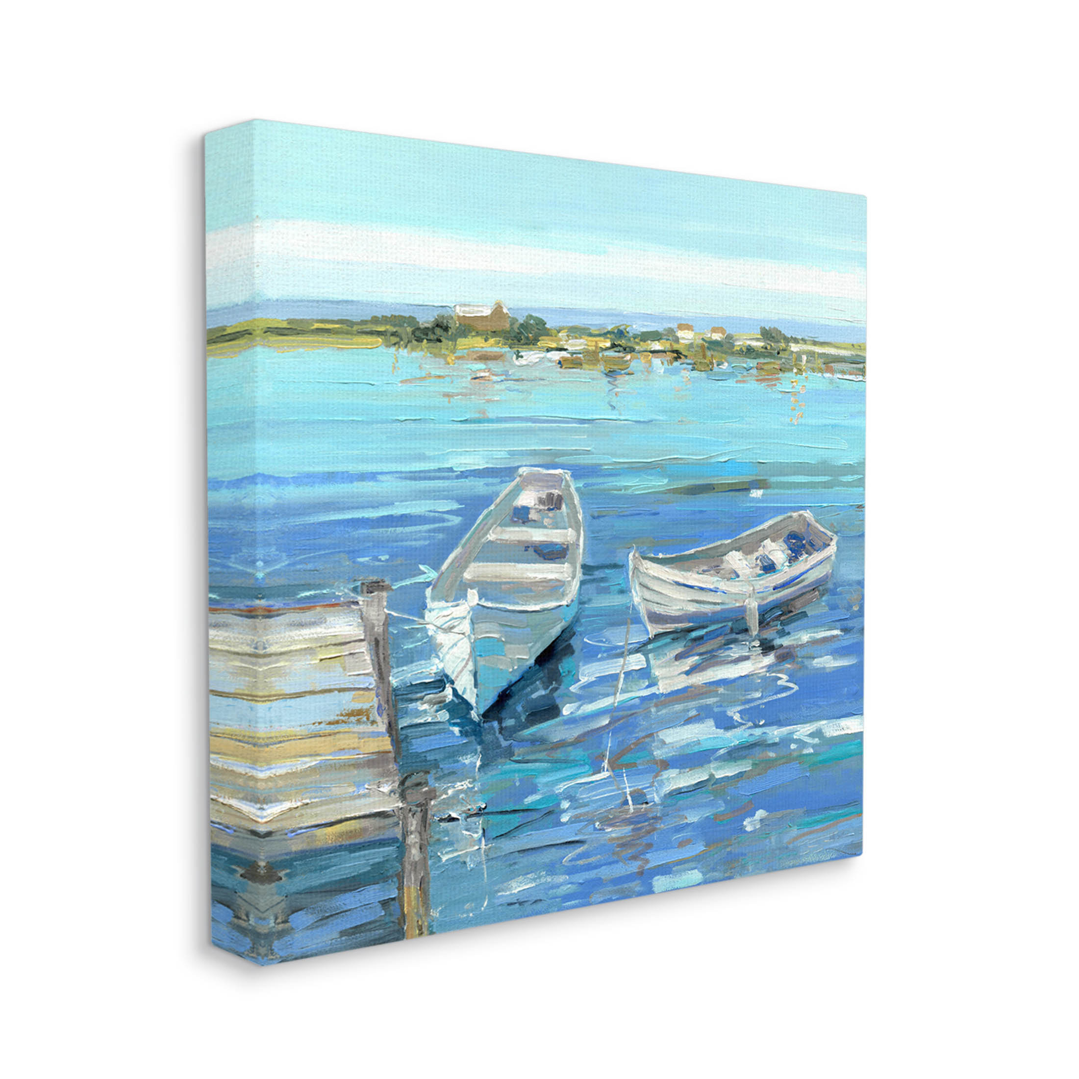 The Stupell Home Decor Collection Row Boat on Blue Coastal Shore