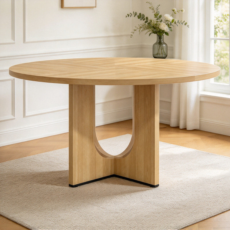 47" Round Dining Table for 4-6, 120 x 120 cm Farmhouse Wood Kitchen Table, Round Table for Home Dining Room Living Room, Oak color (Only Table)