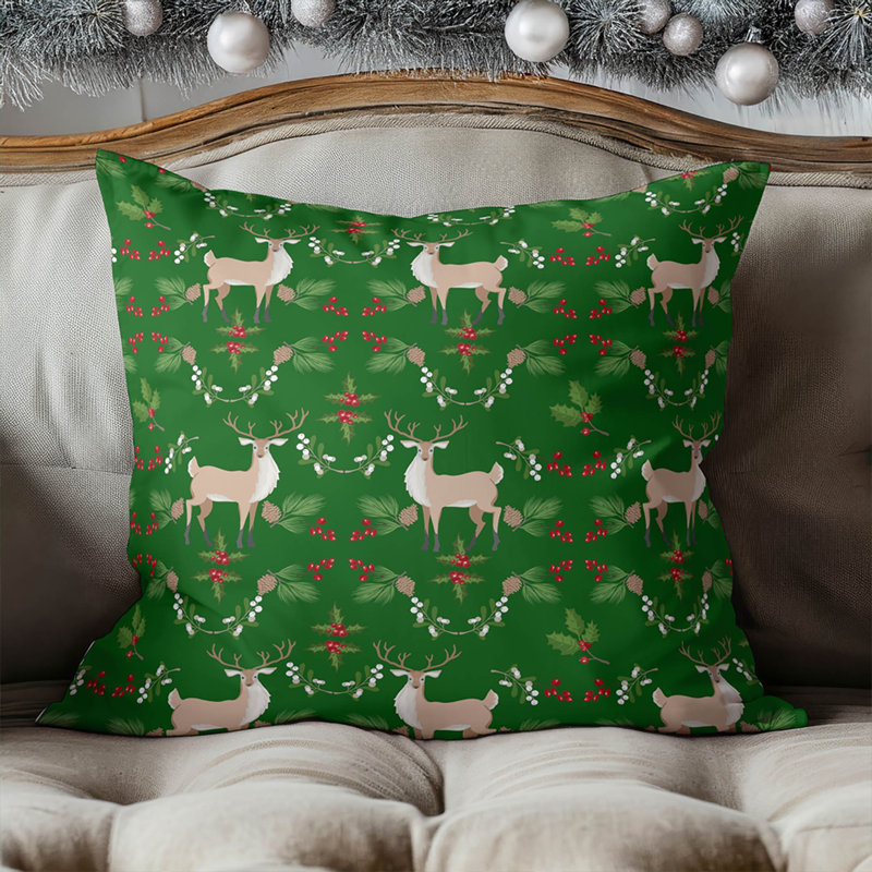 Coussin Botanical Deer, Vert, Carré 18 po