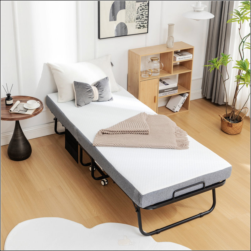 Folding Bed Cot With Mattress, Black