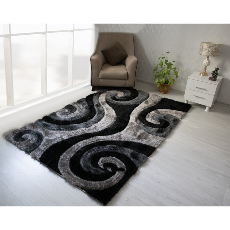 Tapis gris / noir en polyester Derval, Rectangle 5 pi x 7 pi