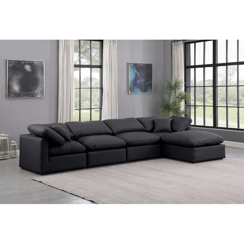 Canapé modulaire en similicuir 5 pièces Itala, Similicuir noir doux