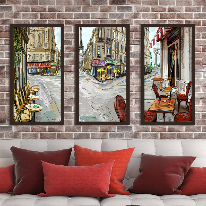 "Day in Paris", ensemble de 3 reproductions d'art encadrées, H 33,5 po x l 52,5 po x P 1 po