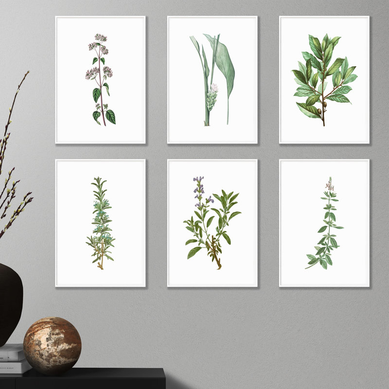Ensemble de 6 pièces rétro floral sur papier, H 16 po x l 12 po