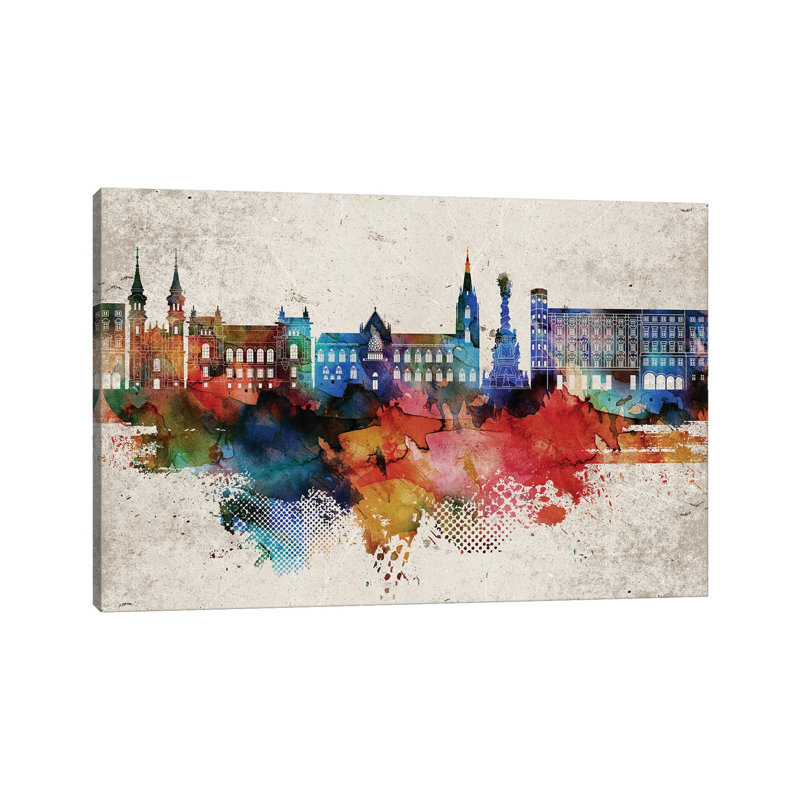 Linz Abstract Skyline by WallDecorAddict - Wrapped Canvas Print, 20.32cm H x 30.48cm W x 2cm D
