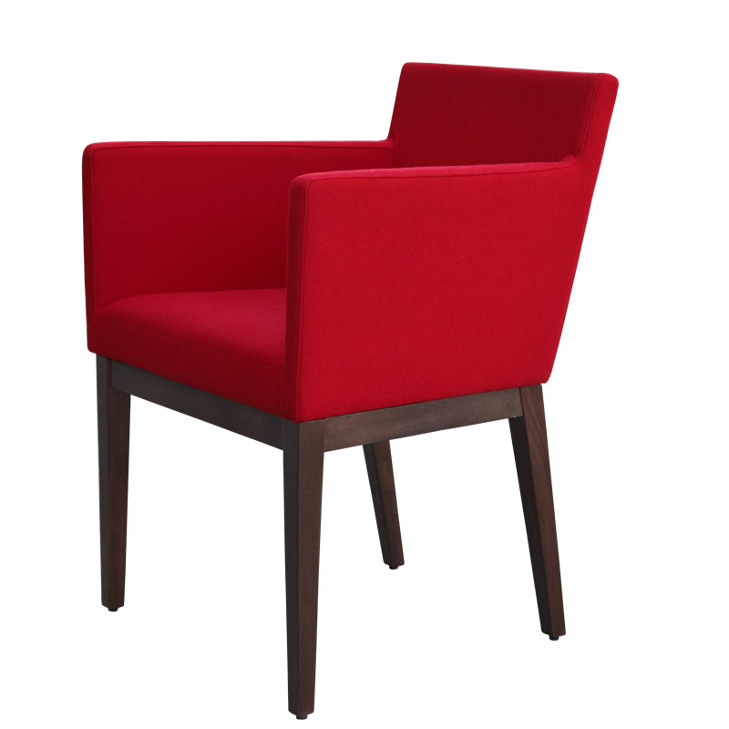 Harput Wood Solid Back Arm Chair, Wenge, Red Wool 