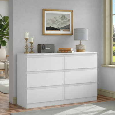 White Modern Six-Drawer Large-Capacity Storage Cabinet, Suitable For Multiple Locations Such As Bedrooms, Living Rooms, And Entryways.