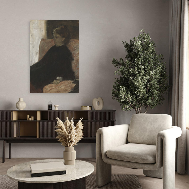 Portrait impressionniste contemporain abstrait d'une dame en noir, H 36 po x l 24 po