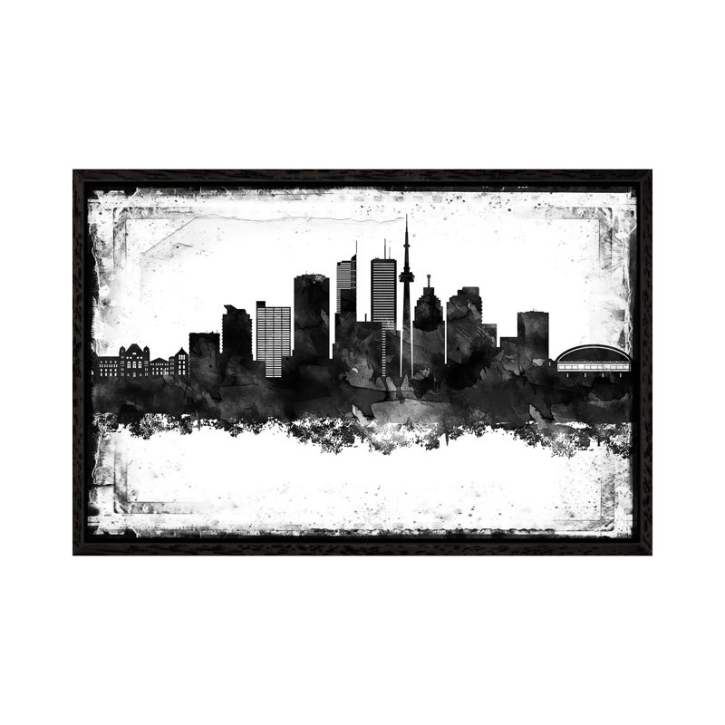 Toronto Black And White Framed Skylines - Print on Canvas, 45.72cm H x 66.04cm W x 3.81cm D, Black Framed