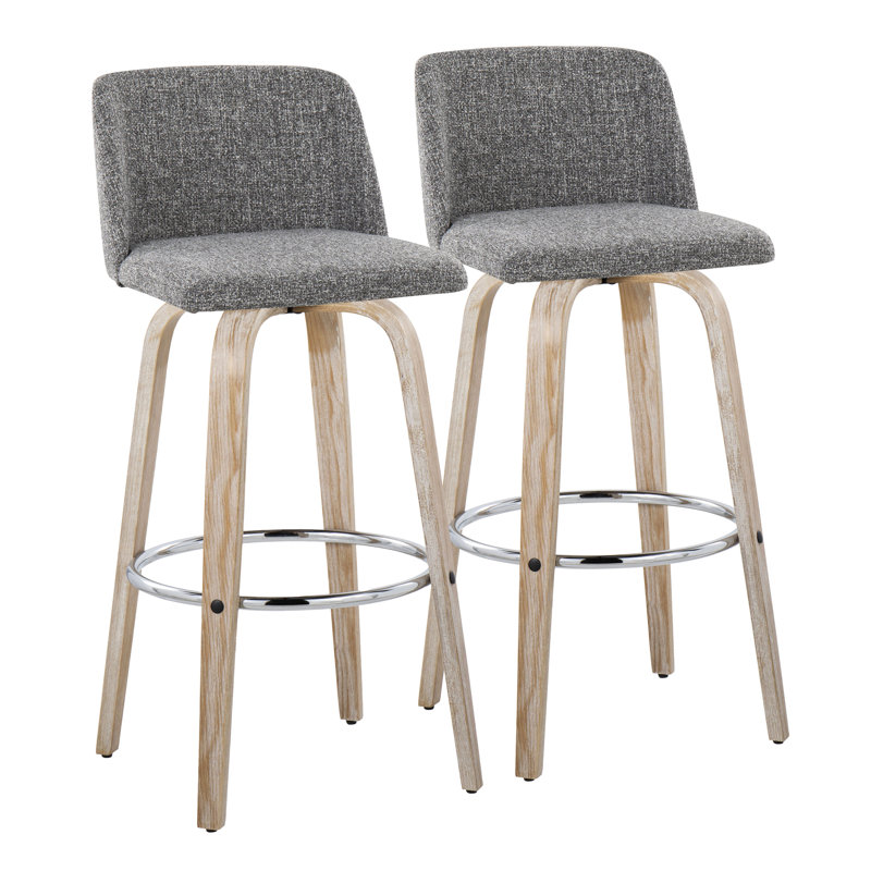Tabouret de bar pivotant 29,5 po Toriano, Cream Polyester Blend , White Washed/Black, Bar Stool (29.5" Seat Height)