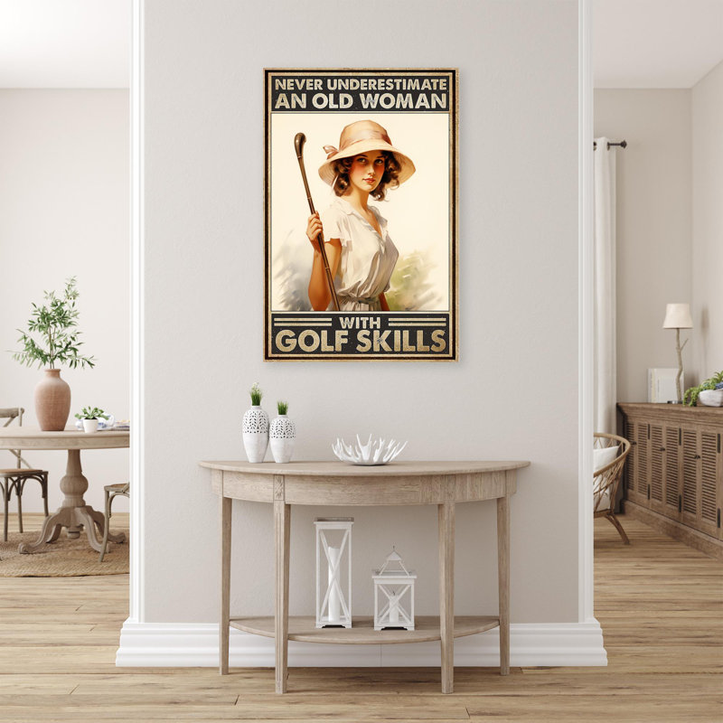 Une vieille femme avec des compétences de golf - 1 pièce, une vieille femme avec des compétences de golf sur toile