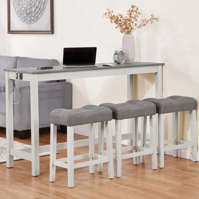 Ensemble de table de bar 4 pièces avec prise de courant, idéal pour le salon et la salle à manger, avec tabourets confortables et structure robuste