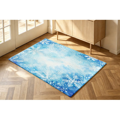 Watercolor Snowflakes Pattern Machine Washable Area Rug with Non‑Slip Backing, Winter Theme Pattern Floor Carpet, Cozy Indoor Home Decor for Living Room, Bedroom, Entryway, Kitchen, Dormitory