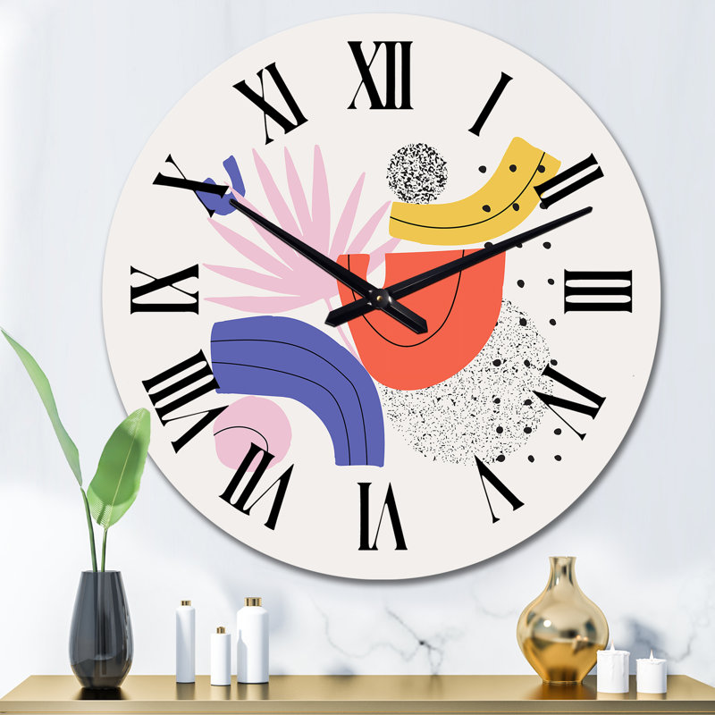 Horloge murale biologique avec formes tropicales rétro et feuilles tropicales II, Moyen