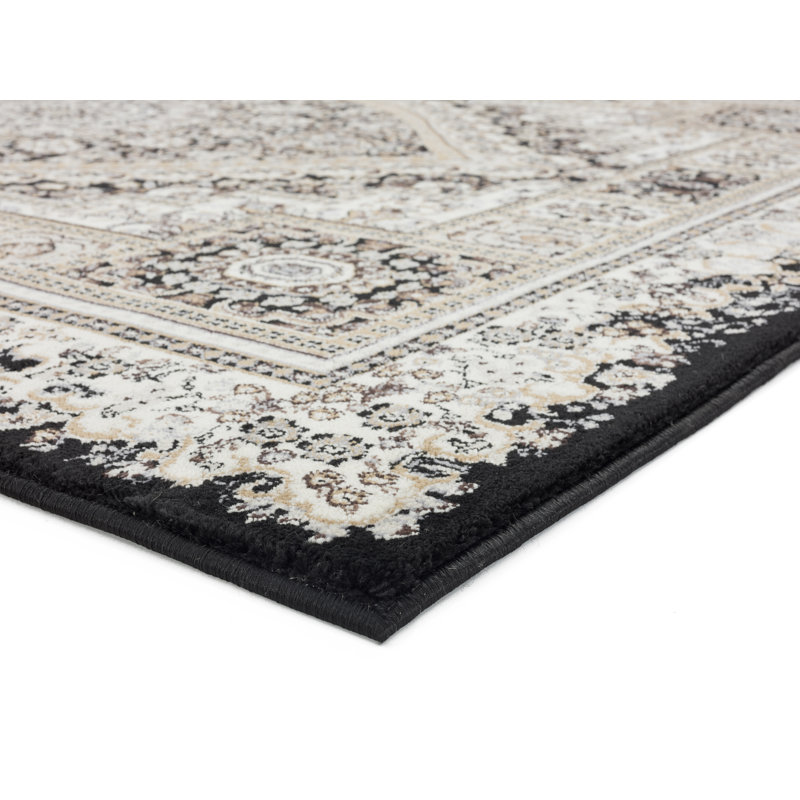 Tapis noir / crème Devansh, Rectangle 2 pi 1 po x 3 pi 3 po