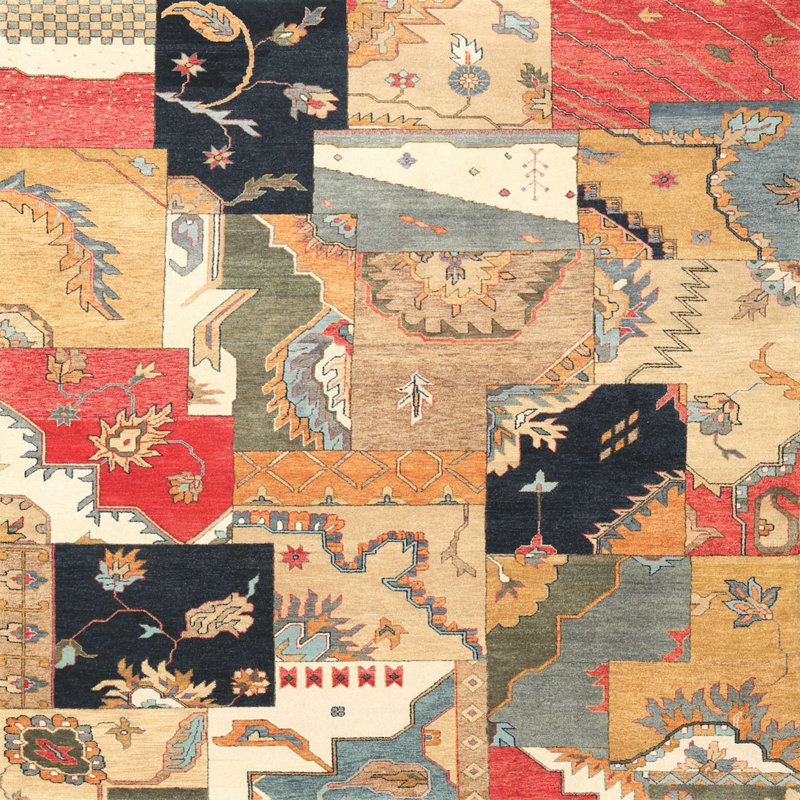 Tapis beige / rouge Soejima, Rond 5 pi