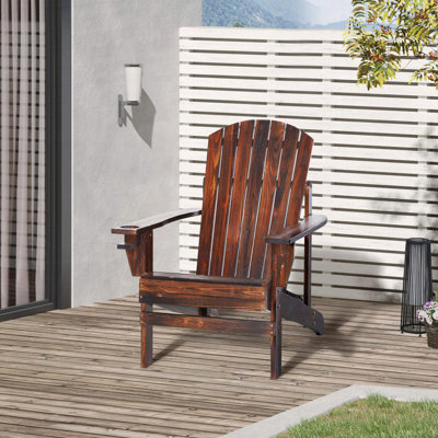 Classic Wooden Adirondack Chair with Cup Holder & Slatted Back Support