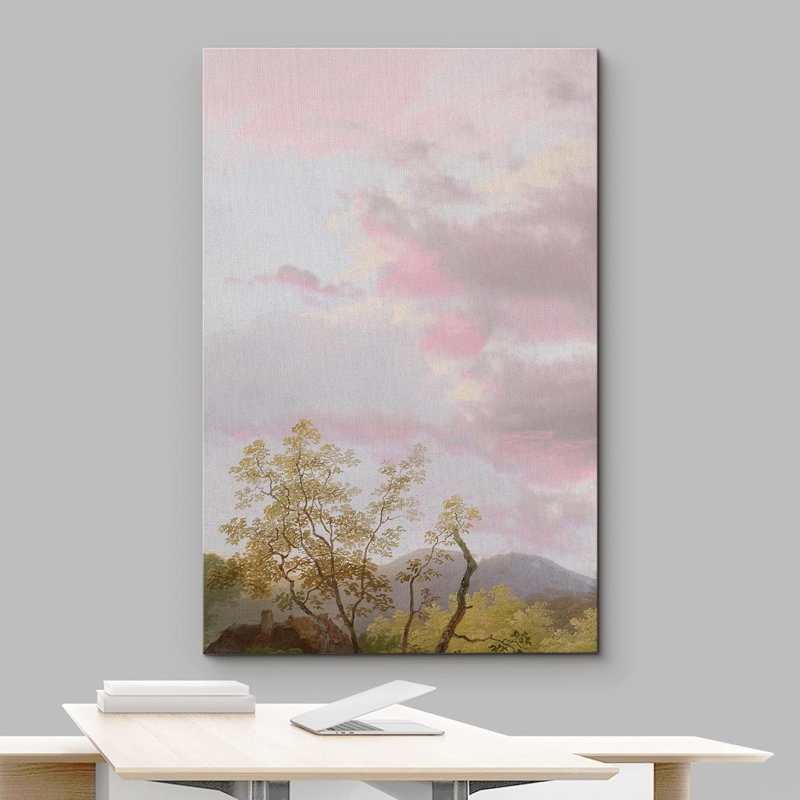 Nuage mauve pastel coucher de soleil horizon montagne nature paysage art moderne décor minimaliste rustique, Toile tendue