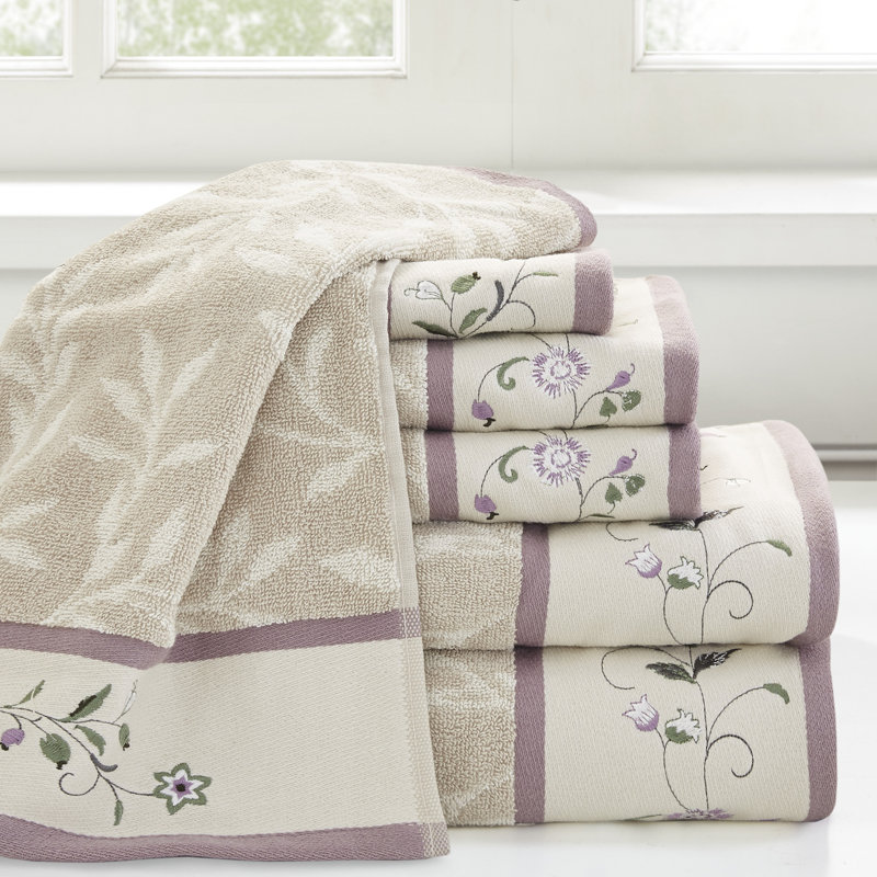 Ensemble de serviettes en coton jacquard Raheem, Mauve