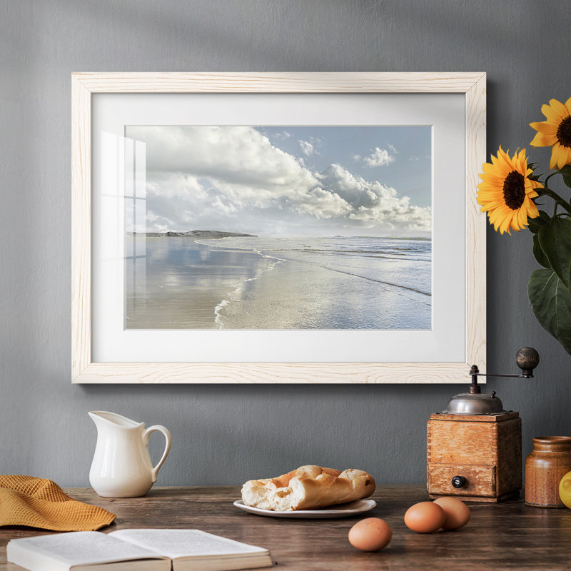 Plage infinie - reproduction encadrée rustique avec tableau mat, Blanc