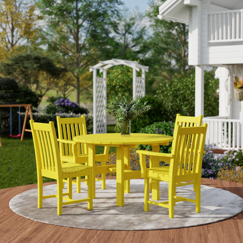 Classic 5-Piece 46" Round Table Set With Side Chairs, Lemon Yellow