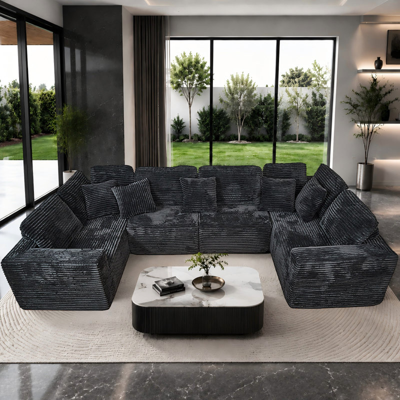 Canapé modulaire 6 places Corduroy, Noir
