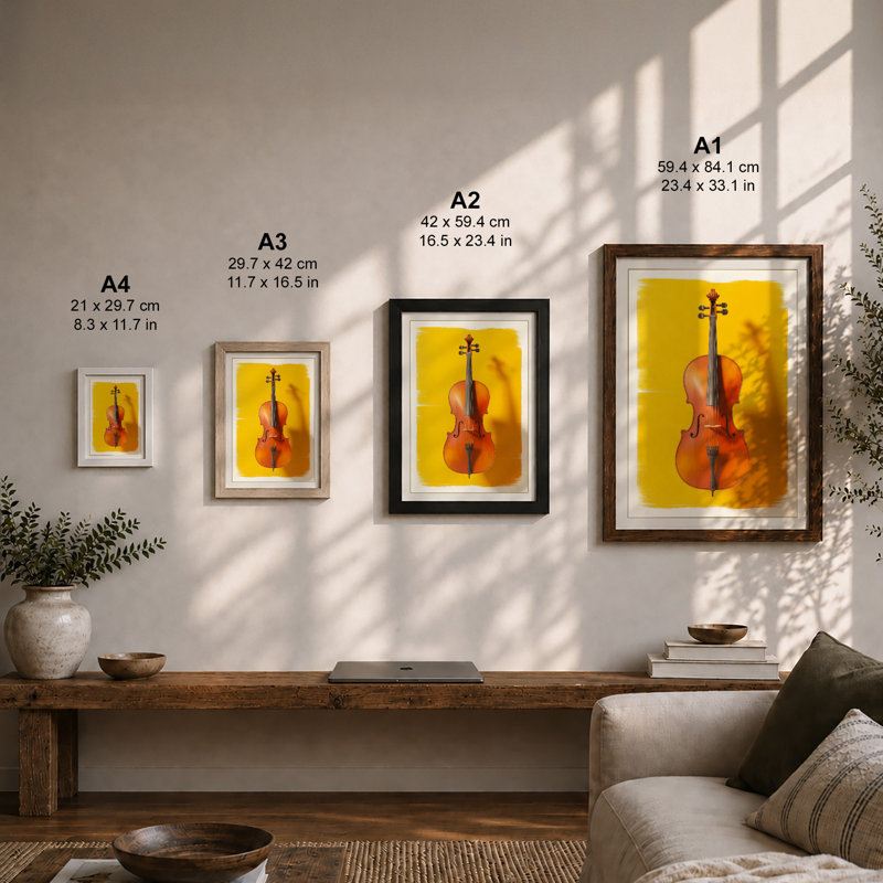 Cello on Gold Modern - Framed Print, Unframed, A2 - 59.4 x 42.0 cm