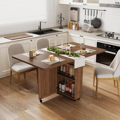 Folding Dining Table with Storage & Wheels, Space Saving Kitchen Table with Drawer for Small Spaces by Gracie Oaks