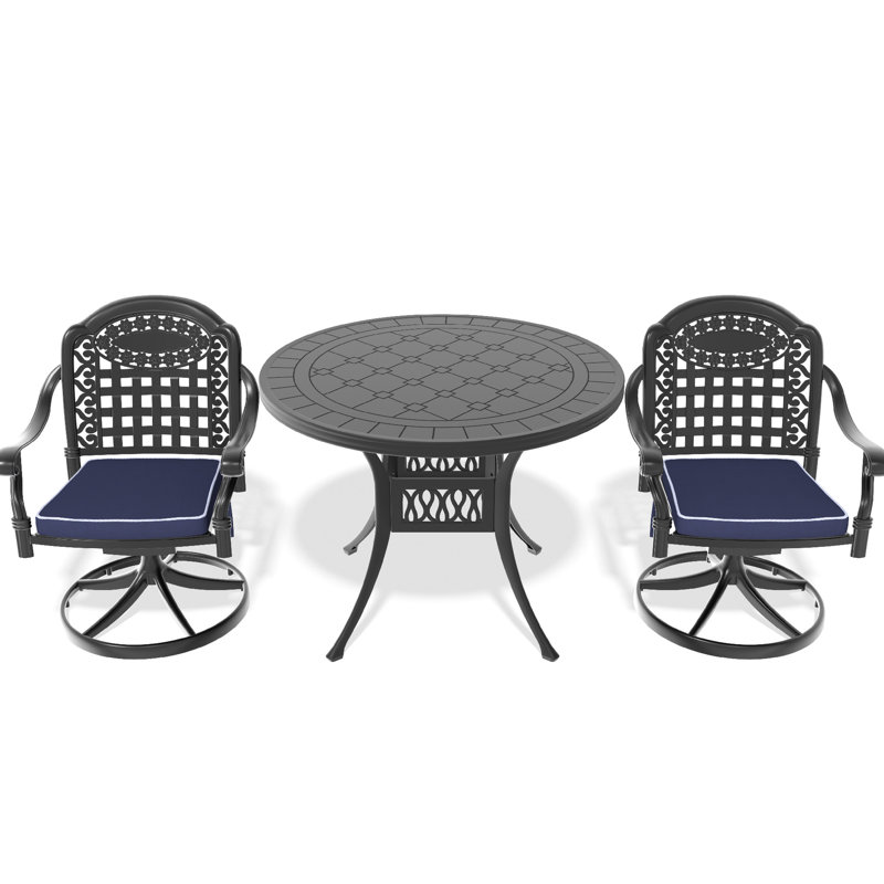 3 All-Weather Dining: Aluminum With 2 Swivel Chairs & 39.37" Round Table, Black, Water-, Cozy Seating Space Outdoor Comfortable