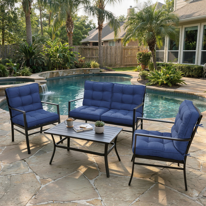 Anjelyka 21"W X 21"D Outdoor Cushions Indoor And Outdoor Seat/Back Cushion, Upgraded Filled Patio Chair Cushions, Blue