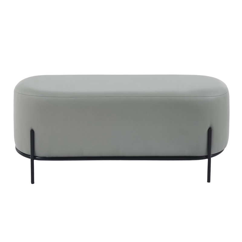 Aelia Leather Bench With Metal Legs, Gray