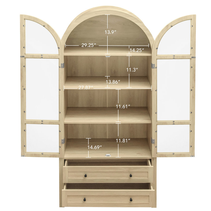 Modern Wood Storage With 2 Drawers, 180 - Degree Hinge, And 5.16" Floor Gap Kitchen Unit 4 Interior Laminates, Magnetic Door Catcher,