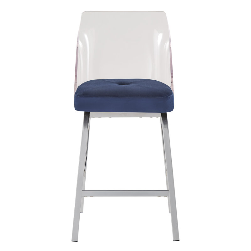 Tabouret de bar et de comptoir pivotant Milica, Métal chromé, Bleu marine, Tabouret de comptoir (assise de 24 po de hauteur)