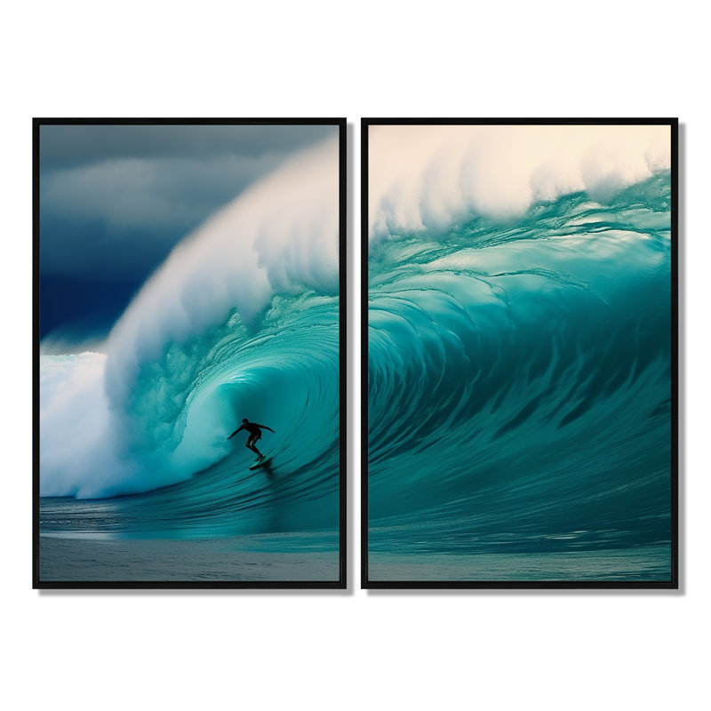 Hawaiian Waves Surf Dream I - Beige, reproduction d'art moderne sur toile, H 36 po x l 48 po, Noir