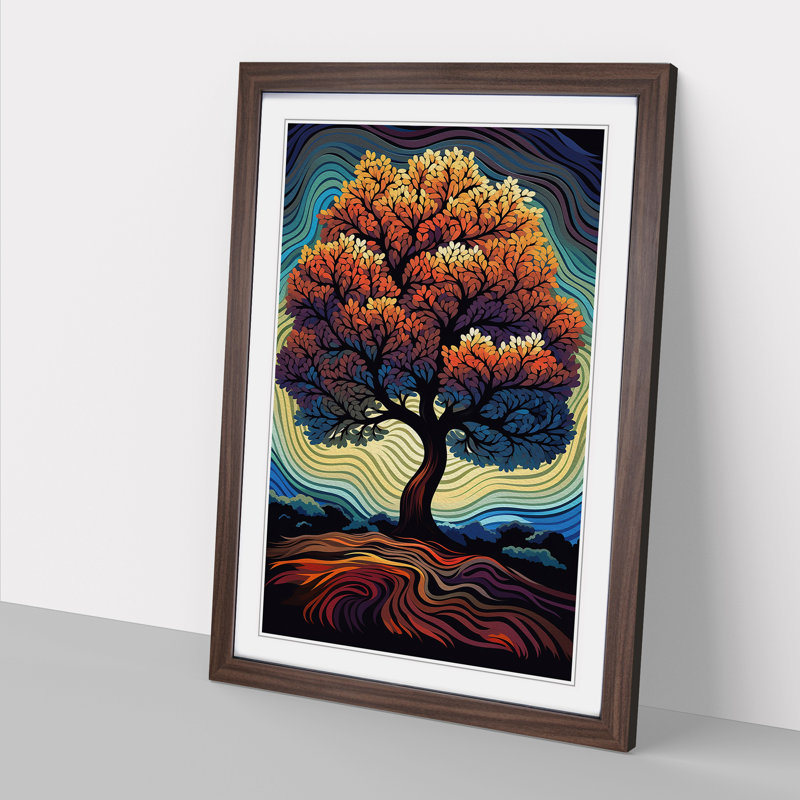 Oak Tree Op - Single Picture Frame Print on Wood, Walnut Framed, 34cm H x 25cm W x 2cm D