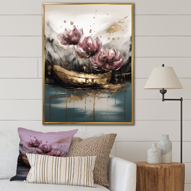 Sérénade rose des tulipes sur toile, H 40 po x l 30 po x P 1,5 po, Cadre flottant doré