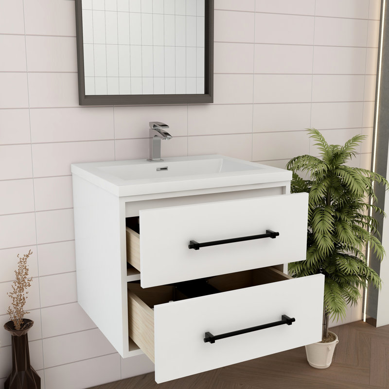 Meuble-lavabo mural 24 po avec lavabo en acrylique renforcé Victoria, Blanc lustré