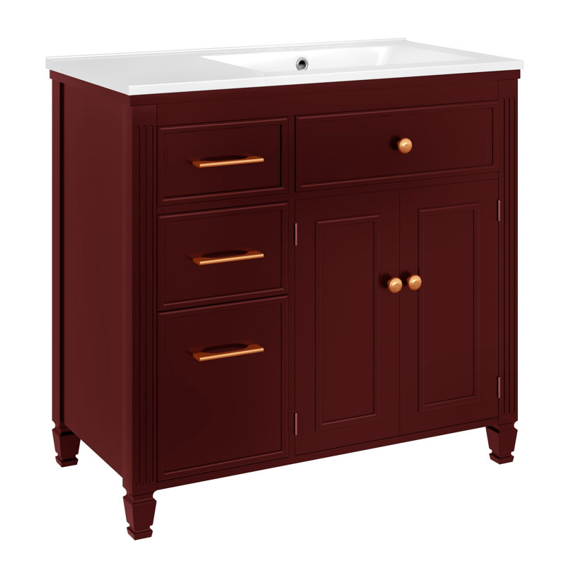 36'' Single Bathroom Vanity With Ceramic Sink Top, Red
