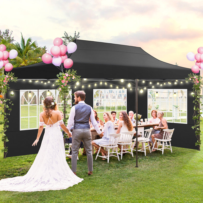 COBIZI 20 Ft. W x 10 Ft. D Heavy Duty Pop up Canopy Tent with 6 Sidewalls, Black