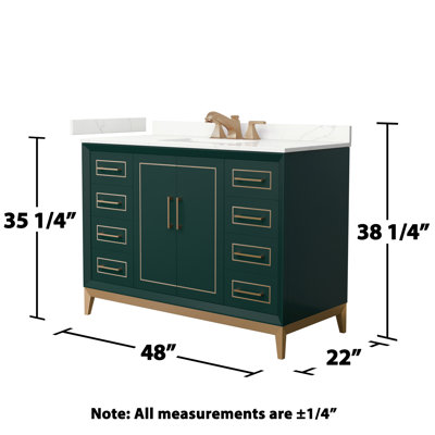 Ensemble de meuble-lavabo simple autoportant 48 po avec plateau en quartz Marlena