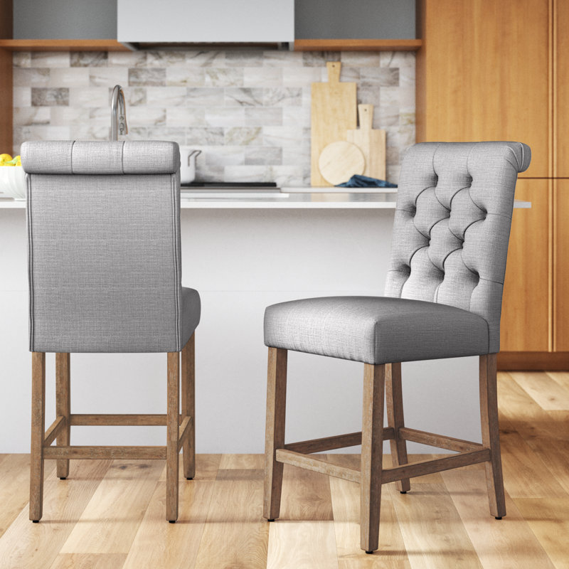 Tabouret Alsadig, Gris, Tabouret de comptoir (siège d'une hauteur de 25 p, Naturel légèrement patiné