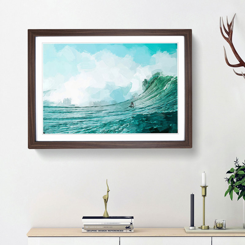 Surfing a Wave in Abstract - Picture Frame Graphic Art Print, 48cm H x 65cm W x 2cm D, Walnut Framed