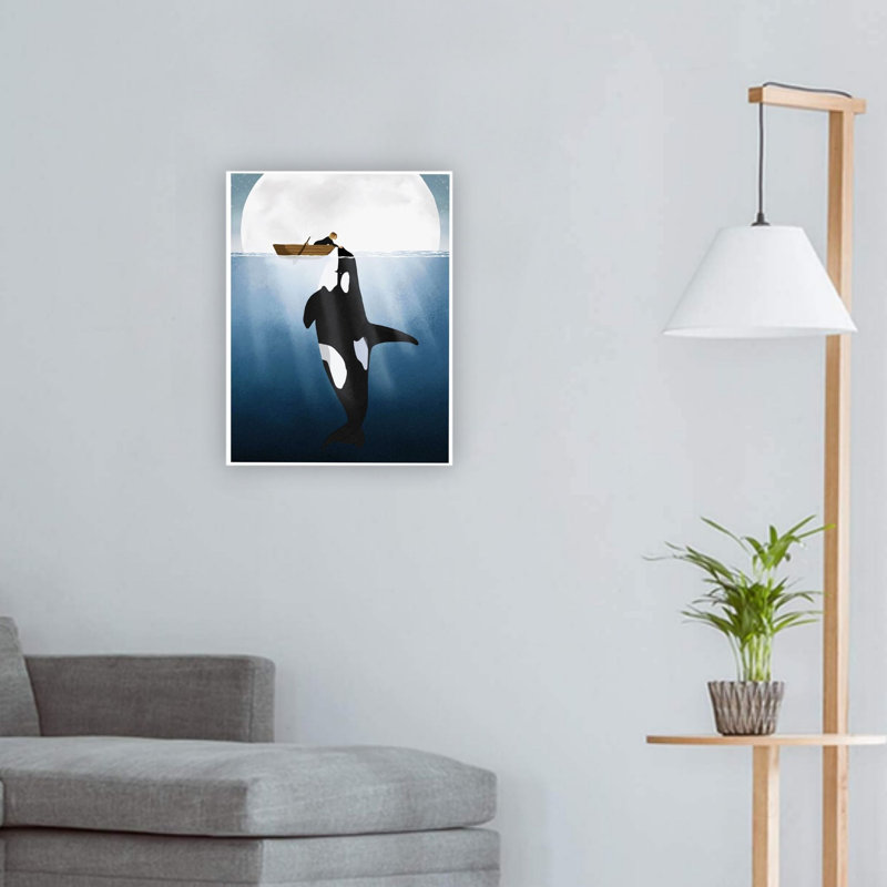 Orque bleue et bateau femmes, art mural sur toile 24 x 18 pouces