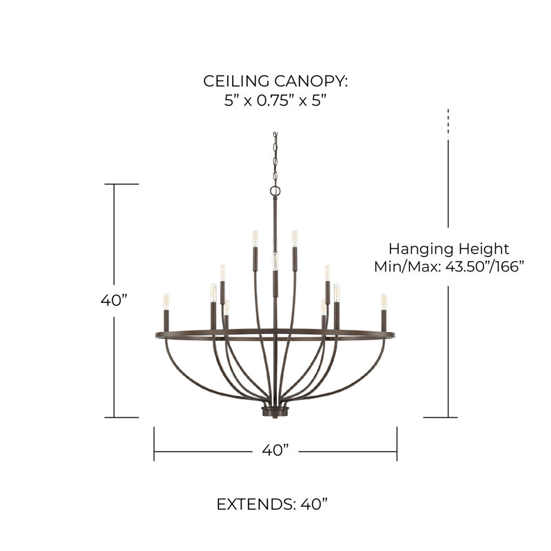 Lustre de style bougie Babson, Bronze, 12, H 40 po x l 40 po x P 40 po