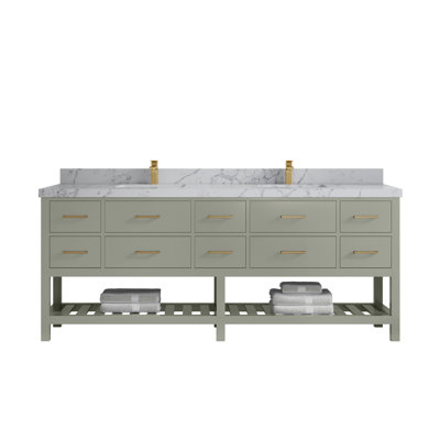 Parker 84 In. W X 22 In. D Double Sink Bathroom Vanity In Evergreen With 2 In.